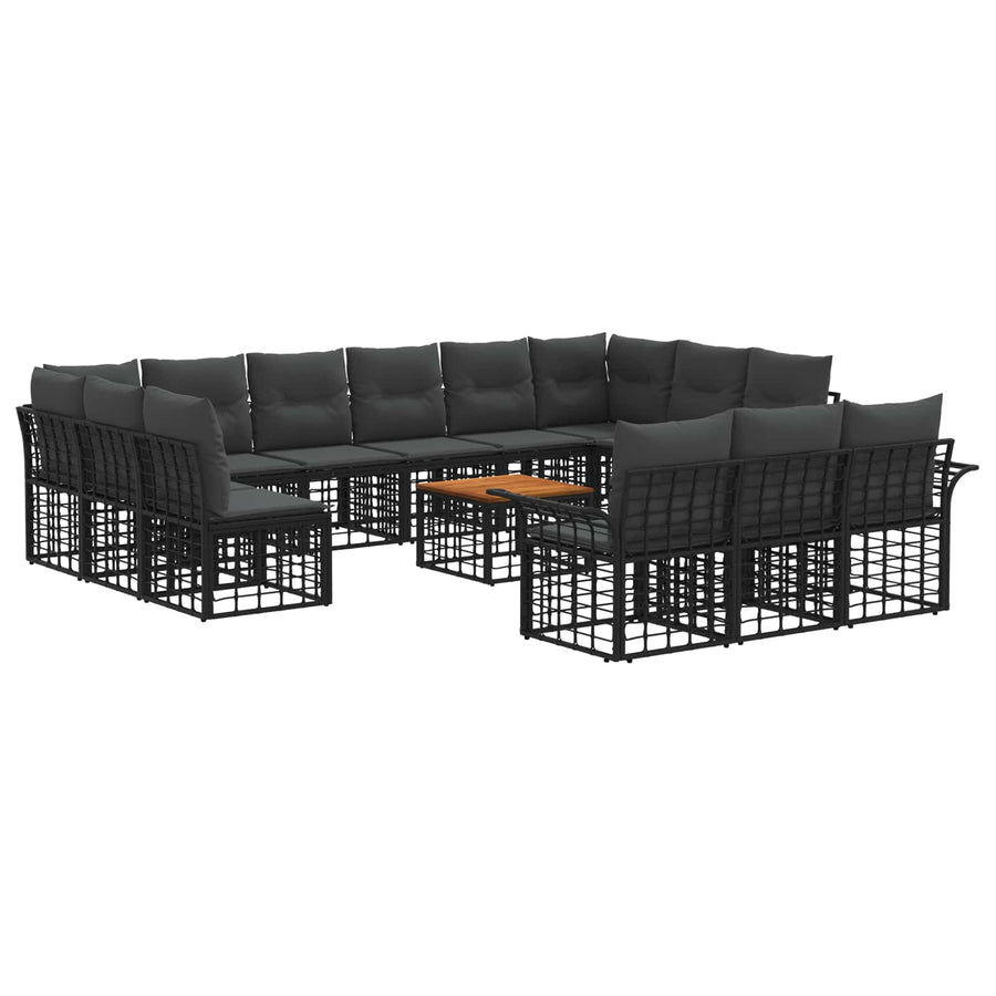 Buiten bankenset 14 pcs Zwart en Donkergrijs Polyester