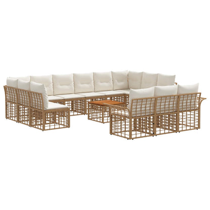 Buiten bankenset 14 pcs Natuurlijk en Crème Wit Polyester