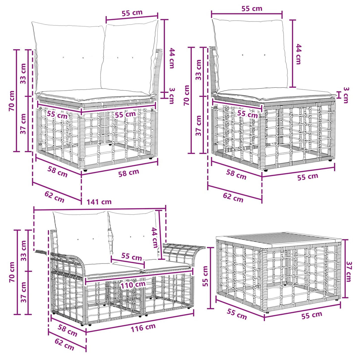 Buiten bankenset 14 pcs Natuurlijk en Crème Wit Polyester