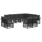 Modulaire tuinbank 12-delig poly rattan zwart donkergrijs