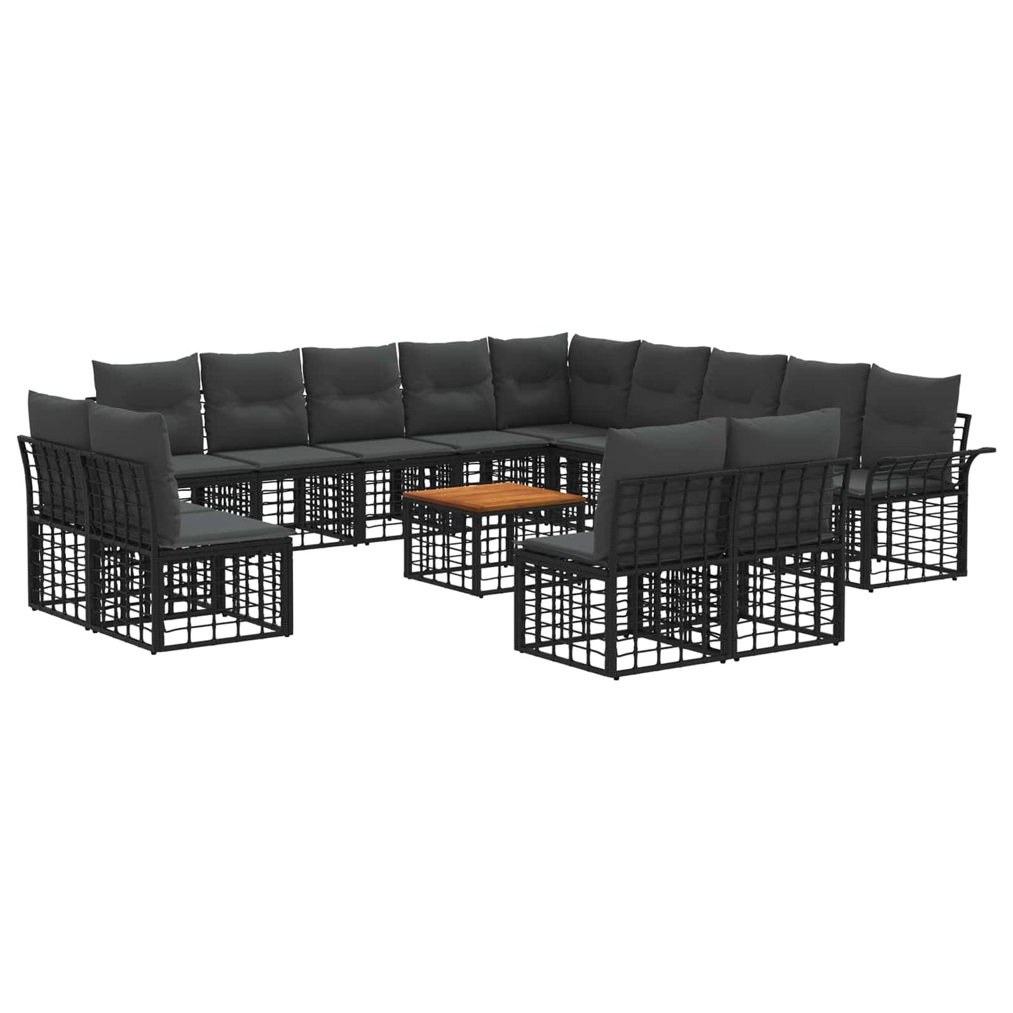 Buiten bankenset 14 pcs Zwart en Donkergrijs Polyester