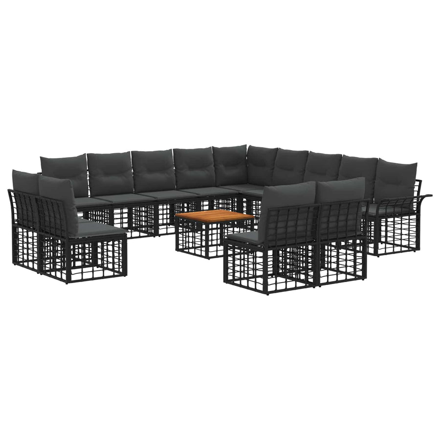 Buiten bankenset 14 pcs Zwart en Donkergrijs Polyester