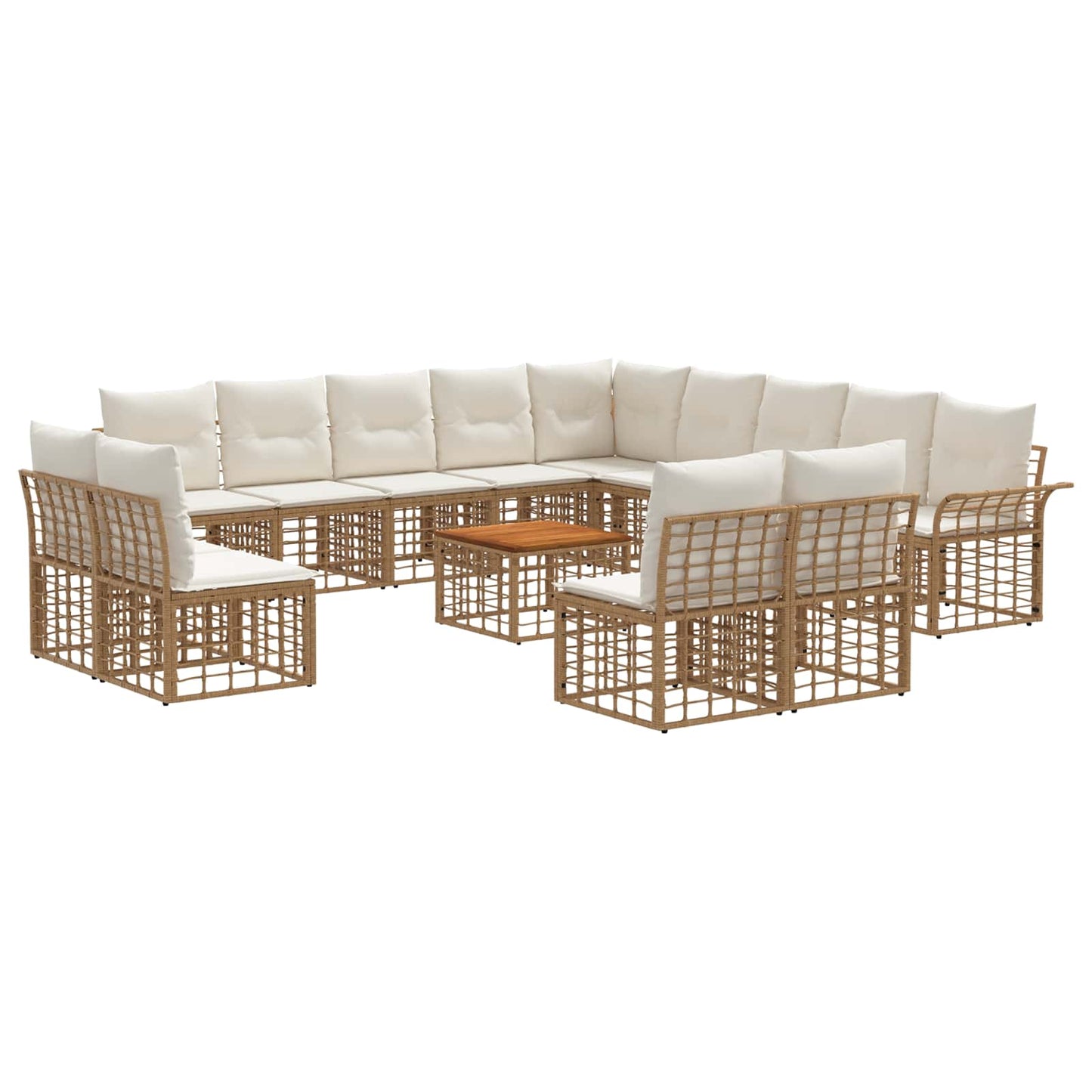 Buiten bankenset 14 pcs Natuurlijk en Crème Wit Polyester