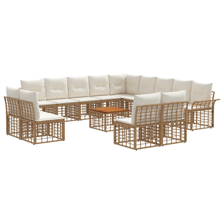 Buiten bankenset 14 pcs Natuurlijk en Crème Wit Polyester