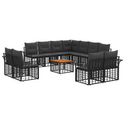 Loungeset 11 personen polyrattan zwart donkergrijs