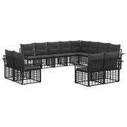 Tuinbankenset 12 personen poly rattan zwart donkergrijs