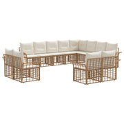 Loungeset 12 personen poly rattan natuurlijk crème wit