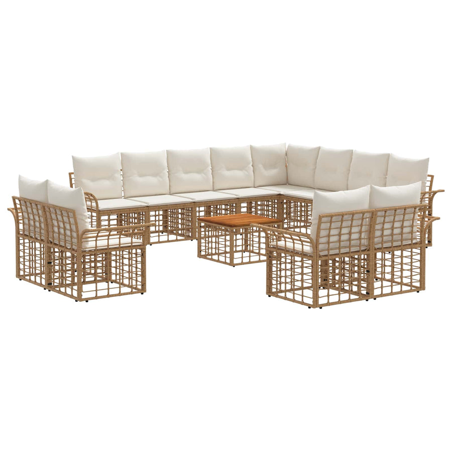 Buiten bankenset 13 pcs Natuurlijk en Crème Wit Polyester