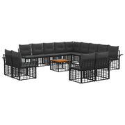 Tuinset 14-delig poly rattan zwart donkergrijs