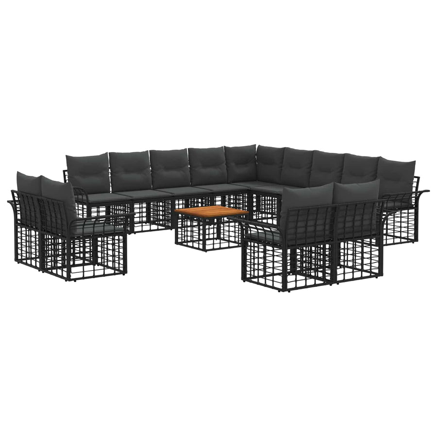 Buiten bankenset 14 pcs Zwart en Donkergrijs Polyester