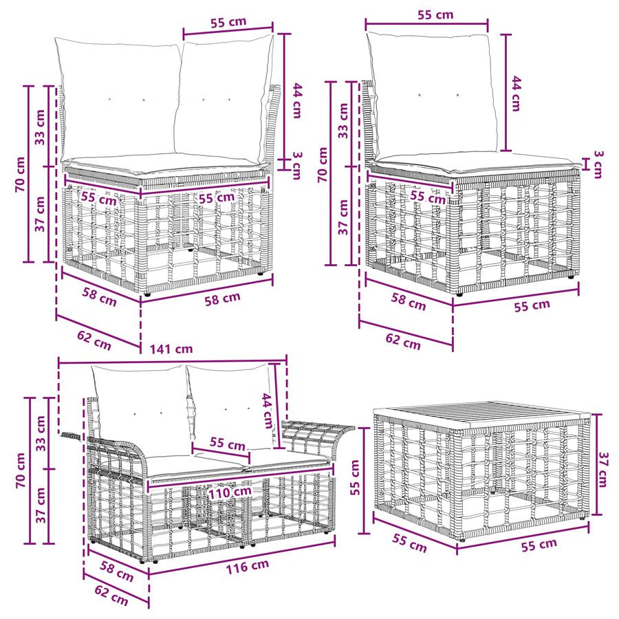Buiten bankenset 14 pcs Zwart en Donkergrijs Polyester