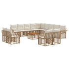 Outdoor Sofa Set 14 pcs Natural and Cream White Polyester