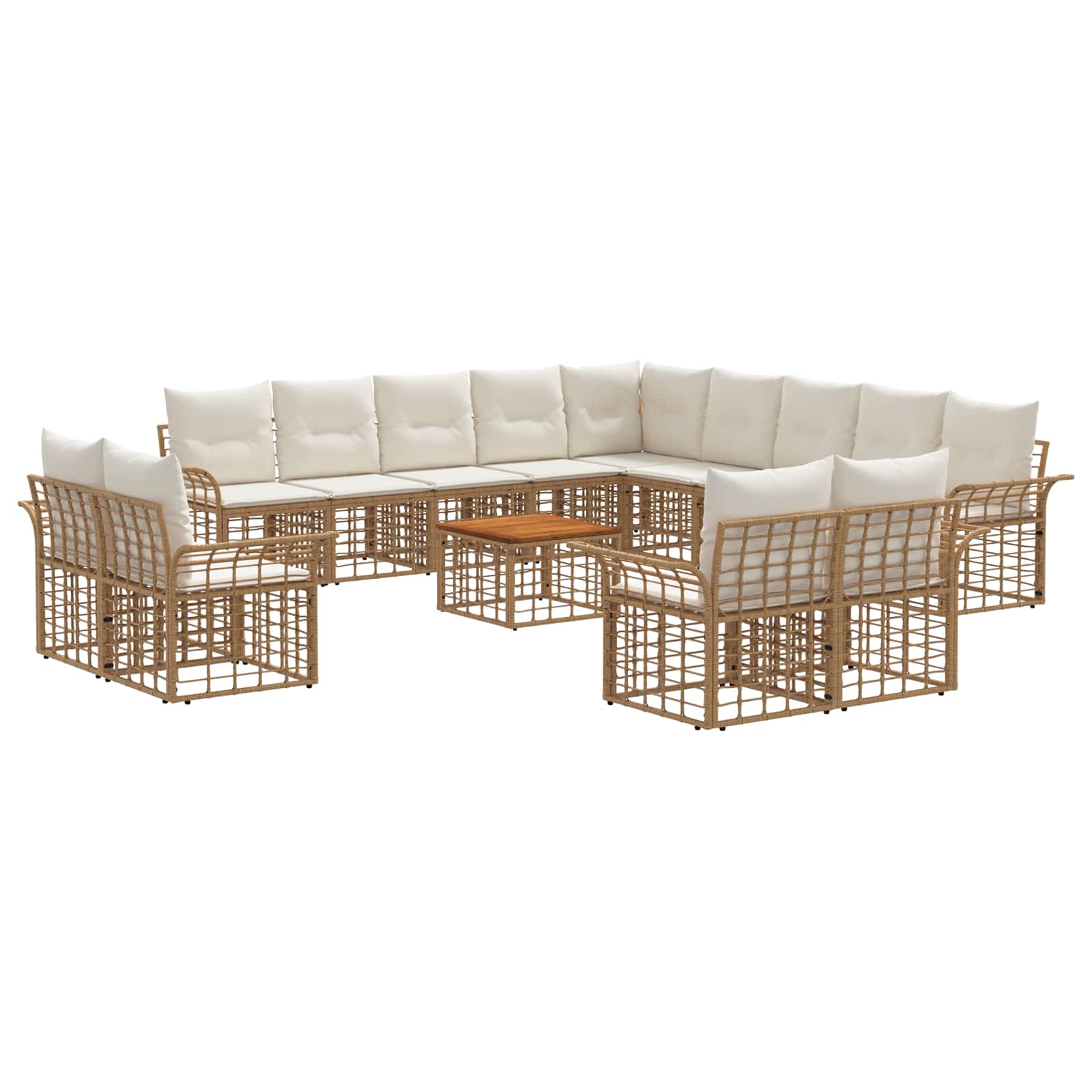 Buiten bankenset 14 pcs Natuurlijk en Crème Wit Polyester