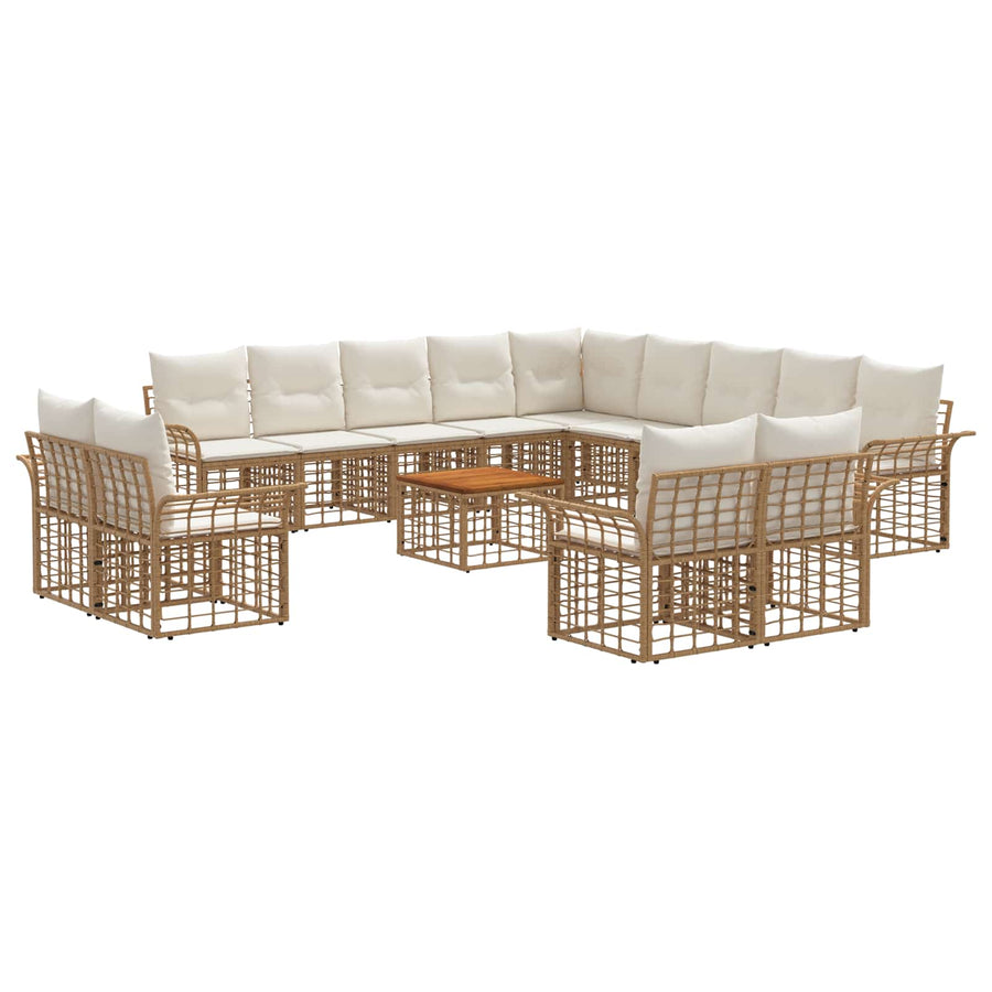 Buiten bankenset 14 pcs Natuurlijk en Crème Wit Polyester