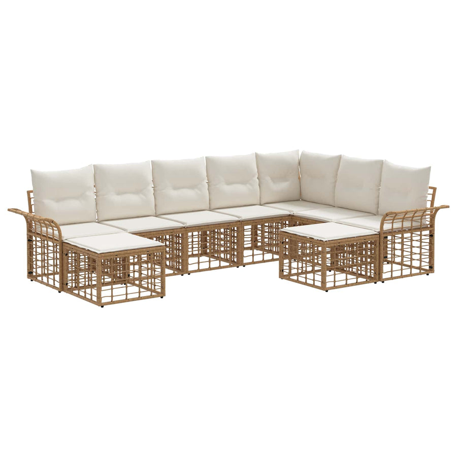 Buiten bankenset 9 pcs Natuurlijk en Crème Wit Polyester
