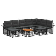Tuinset poly rattan 10-delig zwart donkergrijs