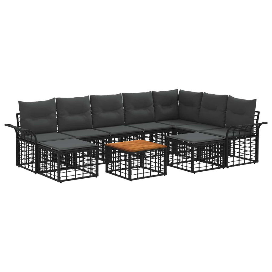 Buiten bankenset 10 pcs Zwart en Donkergrijs Polyester