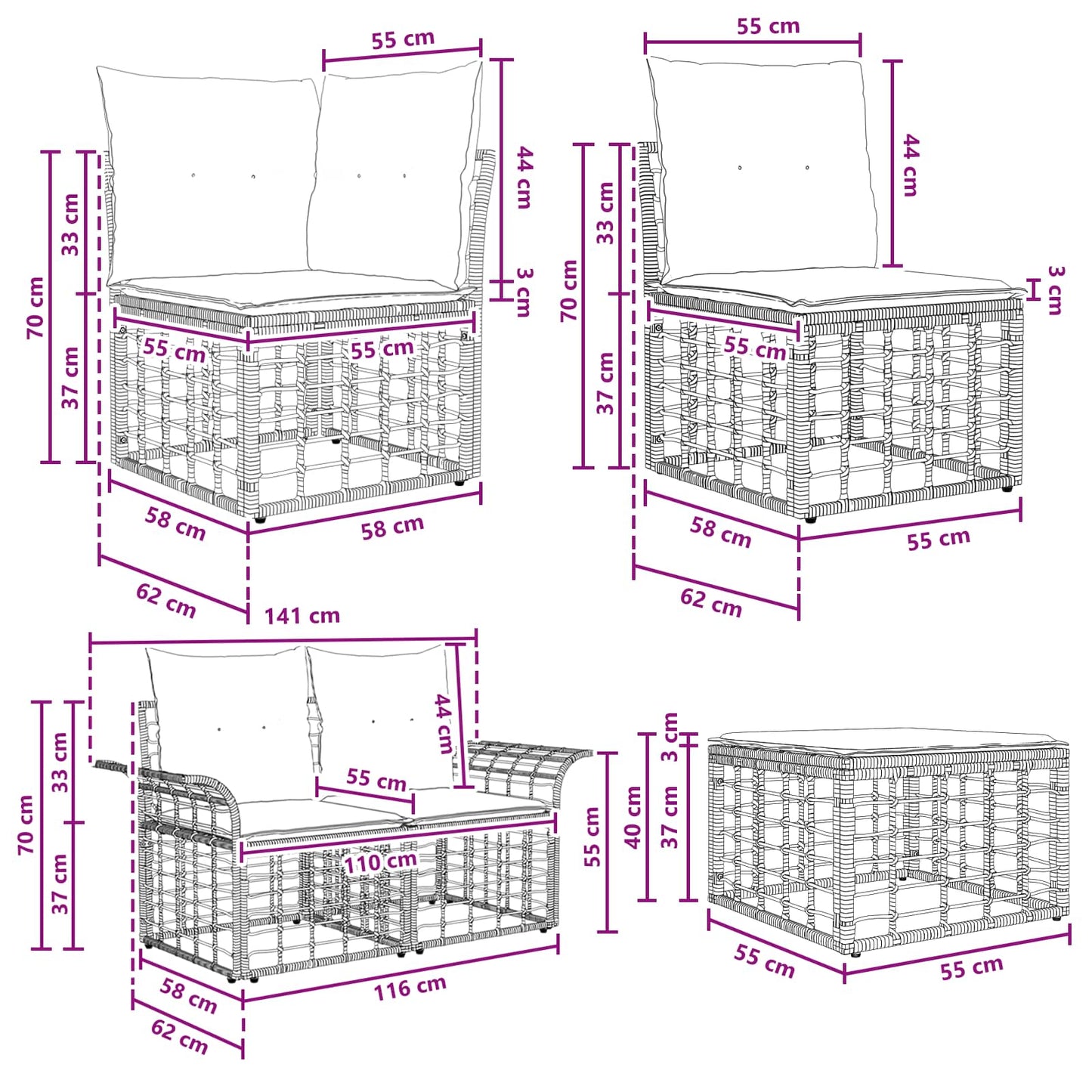 Buiten bankenset 11 pcs Natuurlijk en Crème Wit Polyester