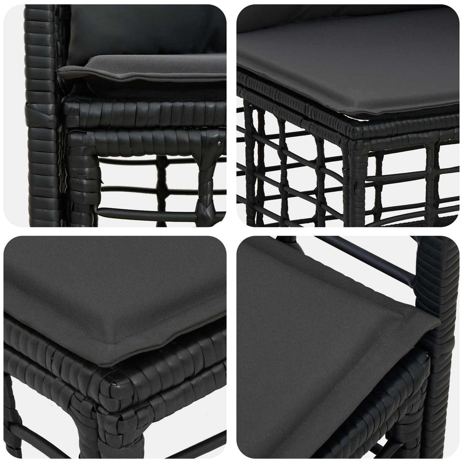 Tuinbankenset 12 pcs Zwart en Donkergrijs poly rattan