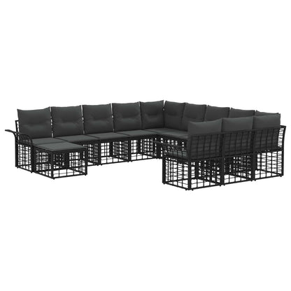 Tuinbankenset 12 pcs Zwart en Donkergrijs poly rattan