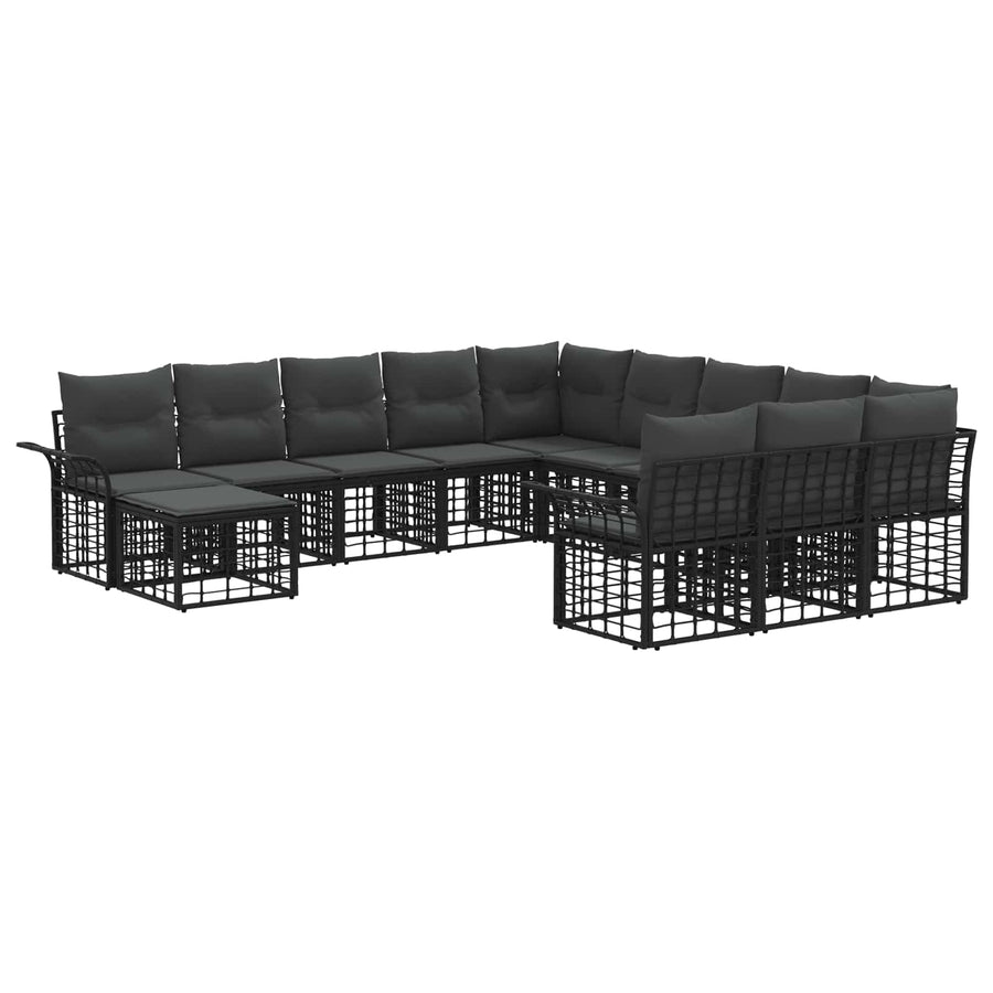 Tuinbankenset 12 pcs Zwart en Donkergrijs poly rattan
