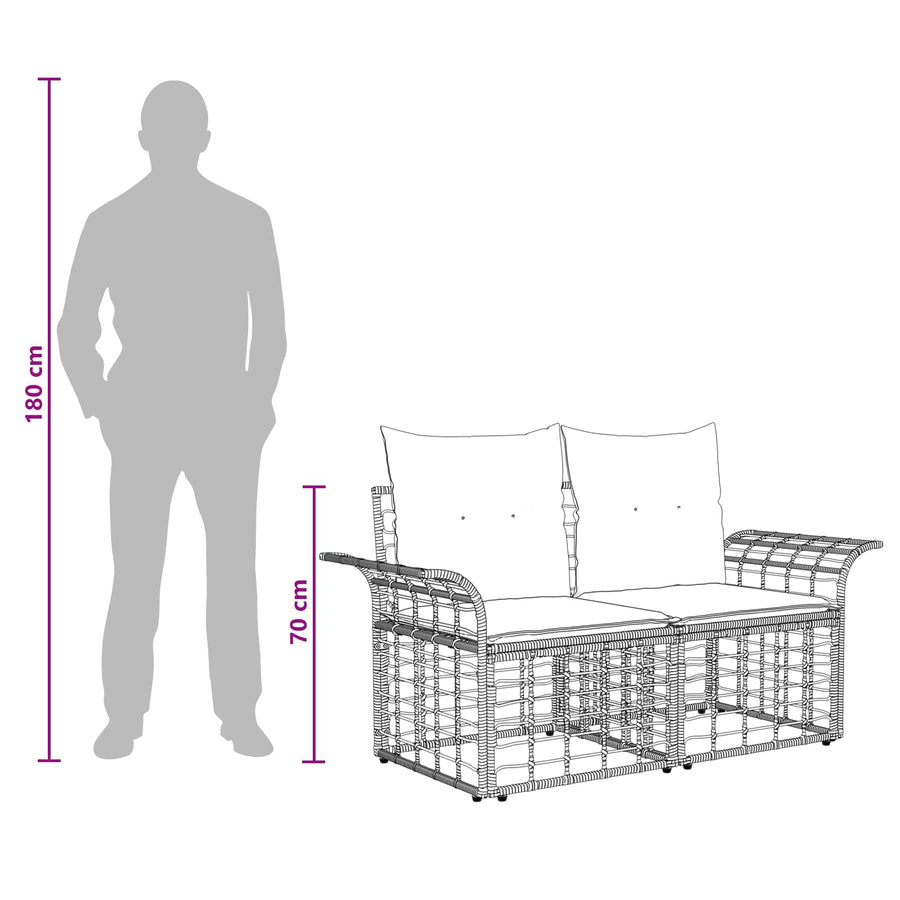 Tuinbankenset 12 pcs Zwart en Donkergrijs poly rattan