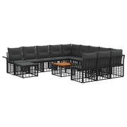 Tuin loungeset 13-delig polyrattan zwart donkergrijs