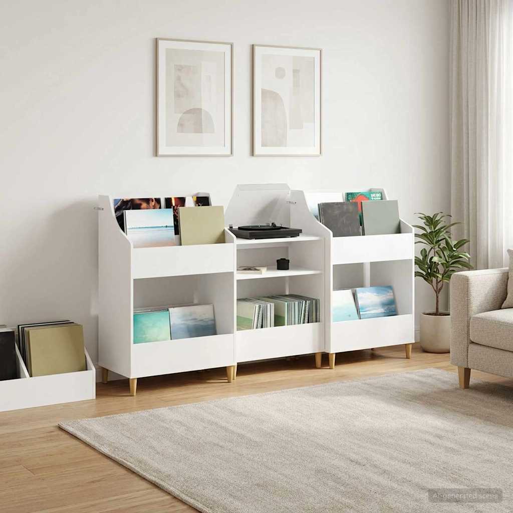 Media Planken Set 3 st Wit 212 x 46 x 112 cm Bewerkt hout