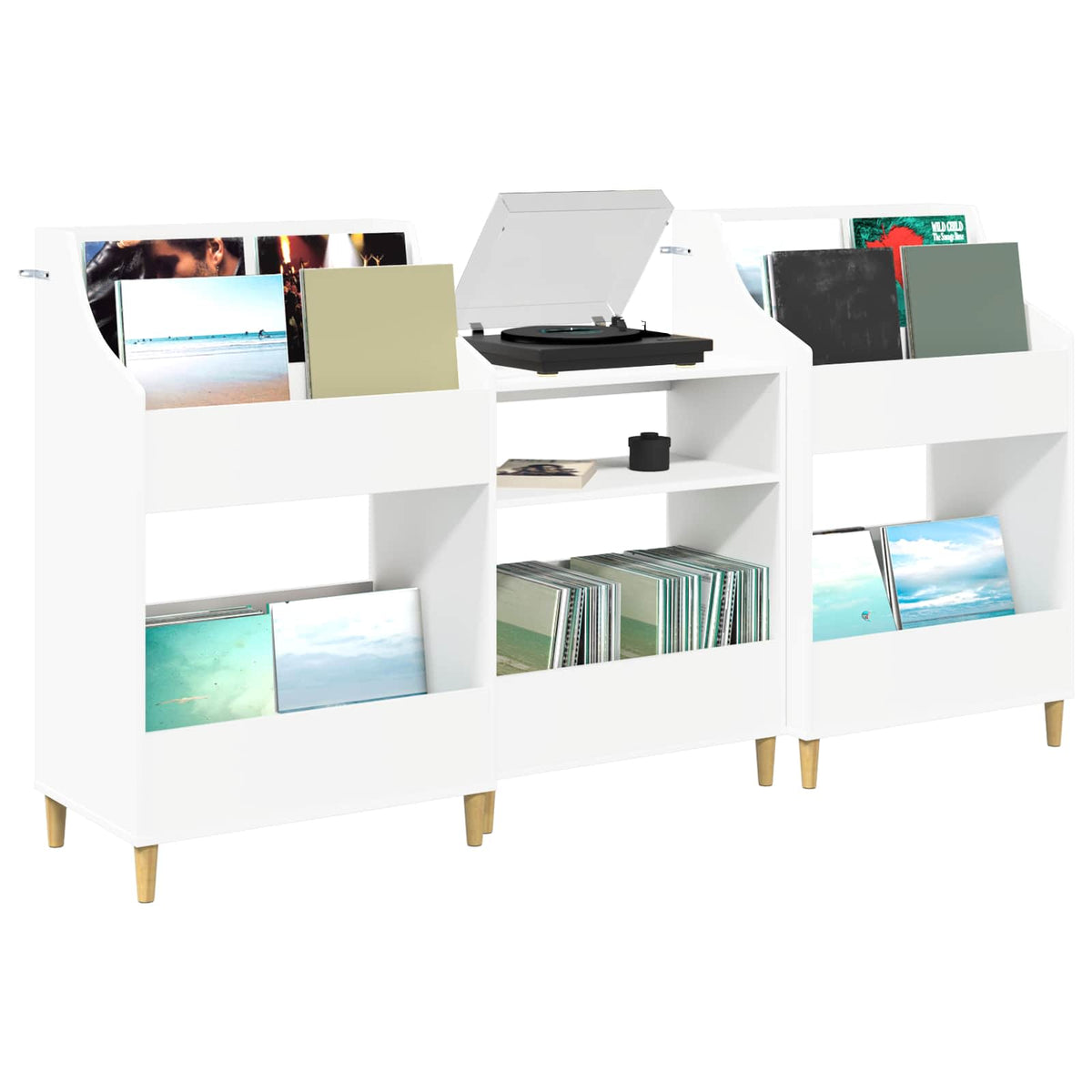 Media Planken Set 3 st Wit 212 x 46 x 112 cm Bewerkt hout