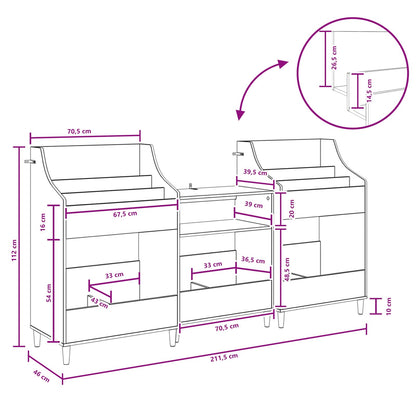Media Planken Set 3 st Wit 212 x 46 x 112 cm Bewerkt hout