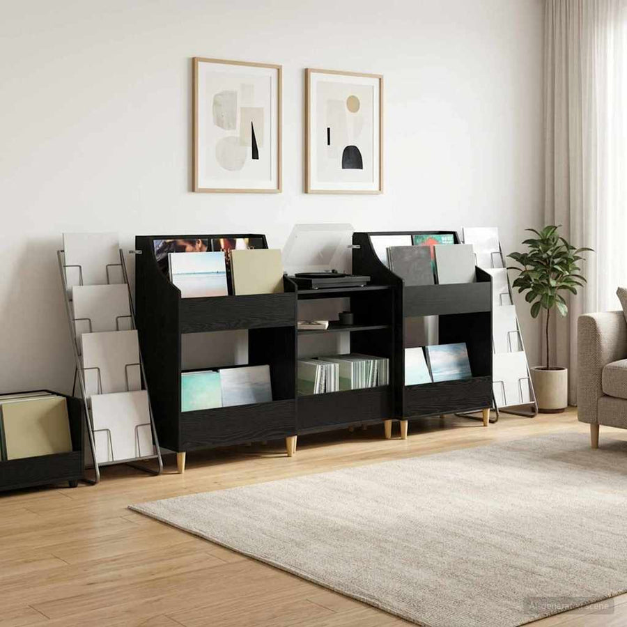 Media Planken Set 3 st Zwart eiken 212 x 46 x 112 cm
