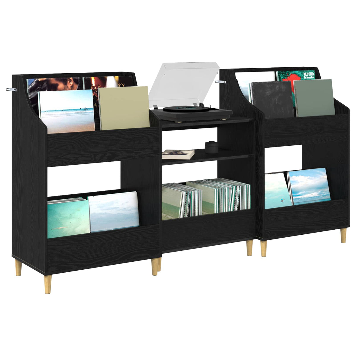 Media Planken Set 3 st Zwart eiken 212 x 46 x 112 cm