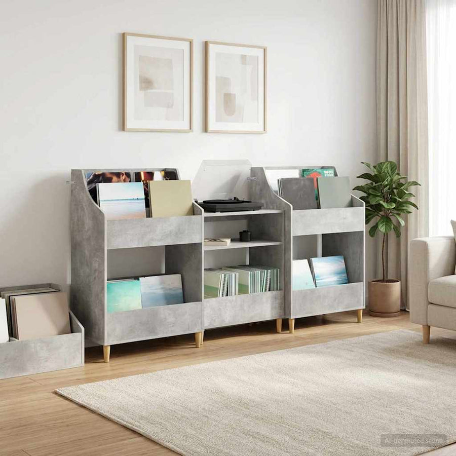 Media Planken Set 3 st Betongrijs 212 x 46 x 112 cm