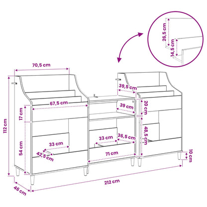 Media Planken Set 3 st Betongrijs 212 x 46 x 112 cm