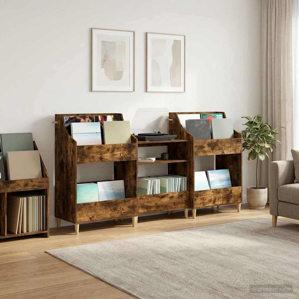 Media Planken Set 3 st Gerookt eiken 212 x 46 x 112 cm