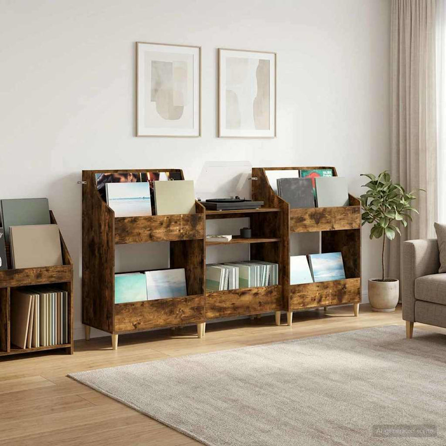Media Planken Set 3 st Gerookt eiken 212 x 46 x 112 cm