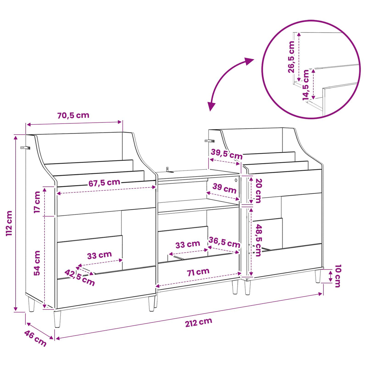 Media Planken Set 3 st Grijs Sonoma 212 x 46 x 112 cm