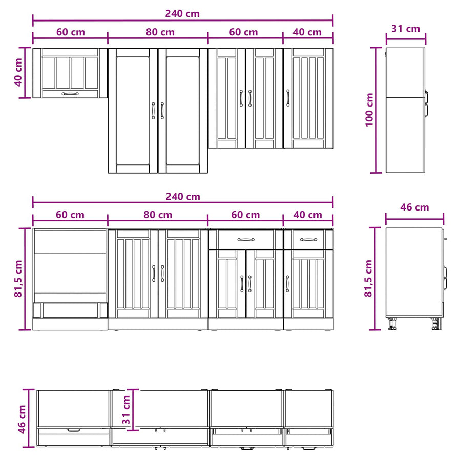 Keukenblok LUCCA 8 pcs Wit Bewerkt hout