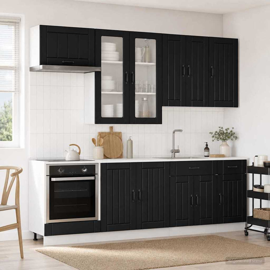 Keukenblok LUCCA 8 pcs Zwart Bewerkt hout