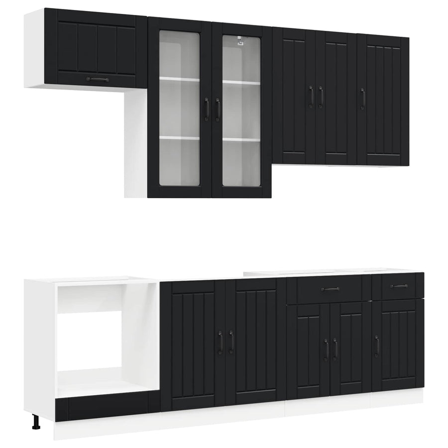 Keukenblok LUCCA 8 pcs Zwart Bewerkt hout