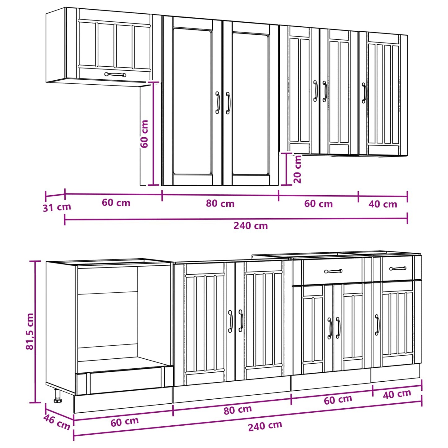 Keukenblok LUCCA 8 pcs Zwart Bewerkt hout