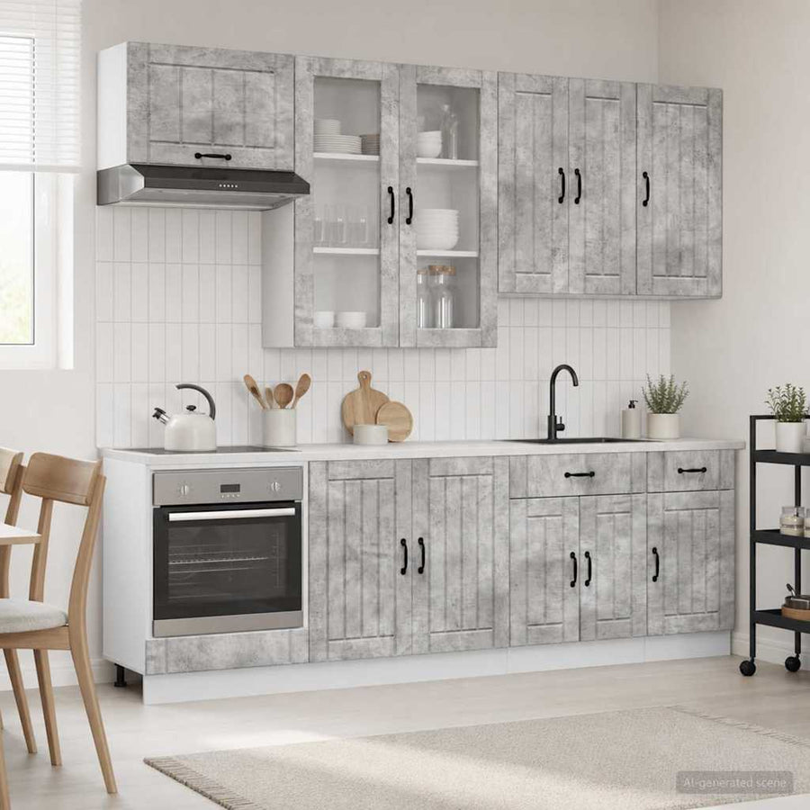 Keukenblok LUCCA 8 pcs Betongrijs Bewerkt hout