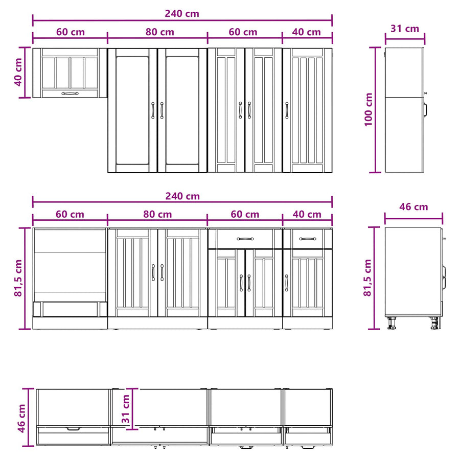 Keukenblok LUCCA 8 pcs Wit Bewerkt hout