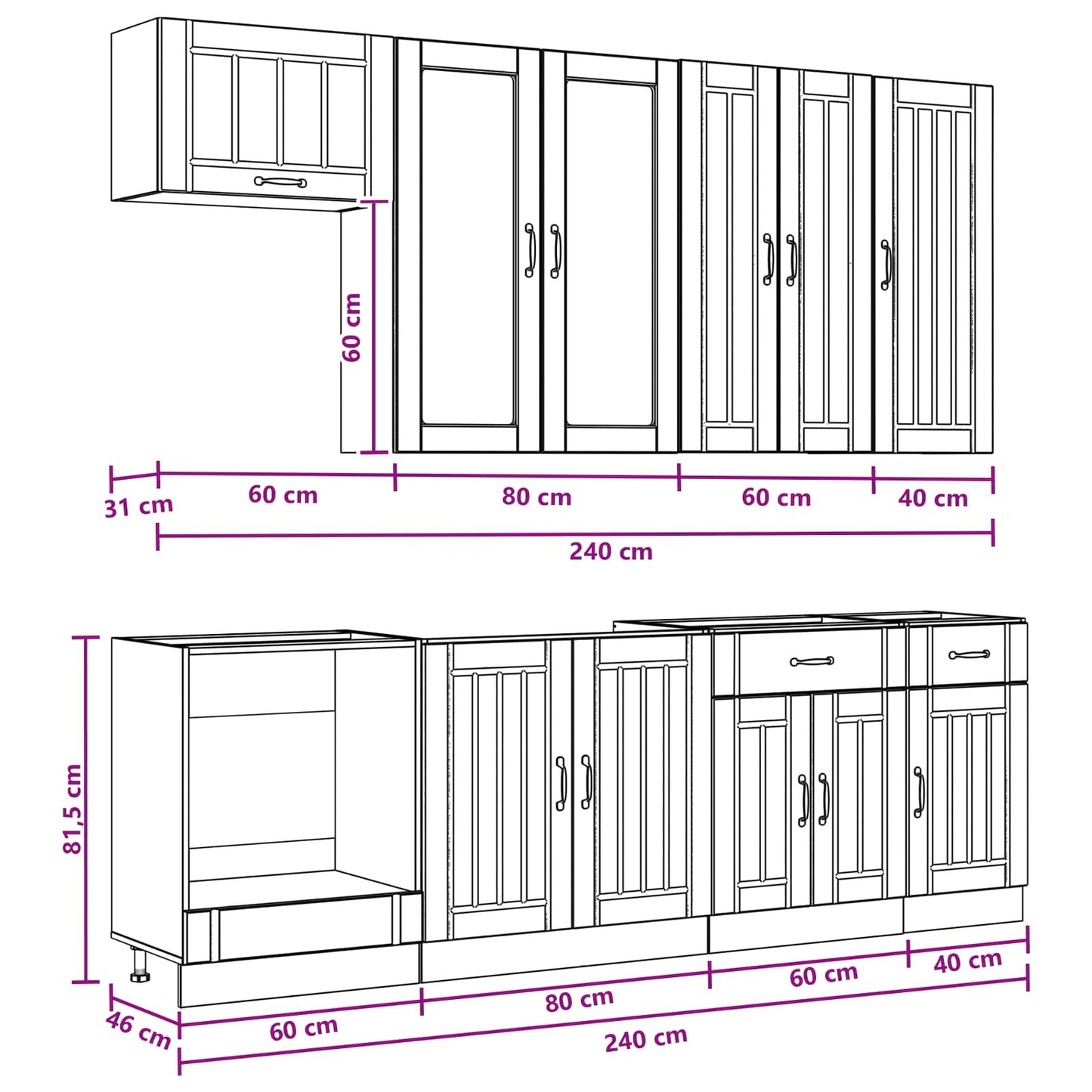 Keukenblok LUCCA 8 pcs Wit Bewerkt hout