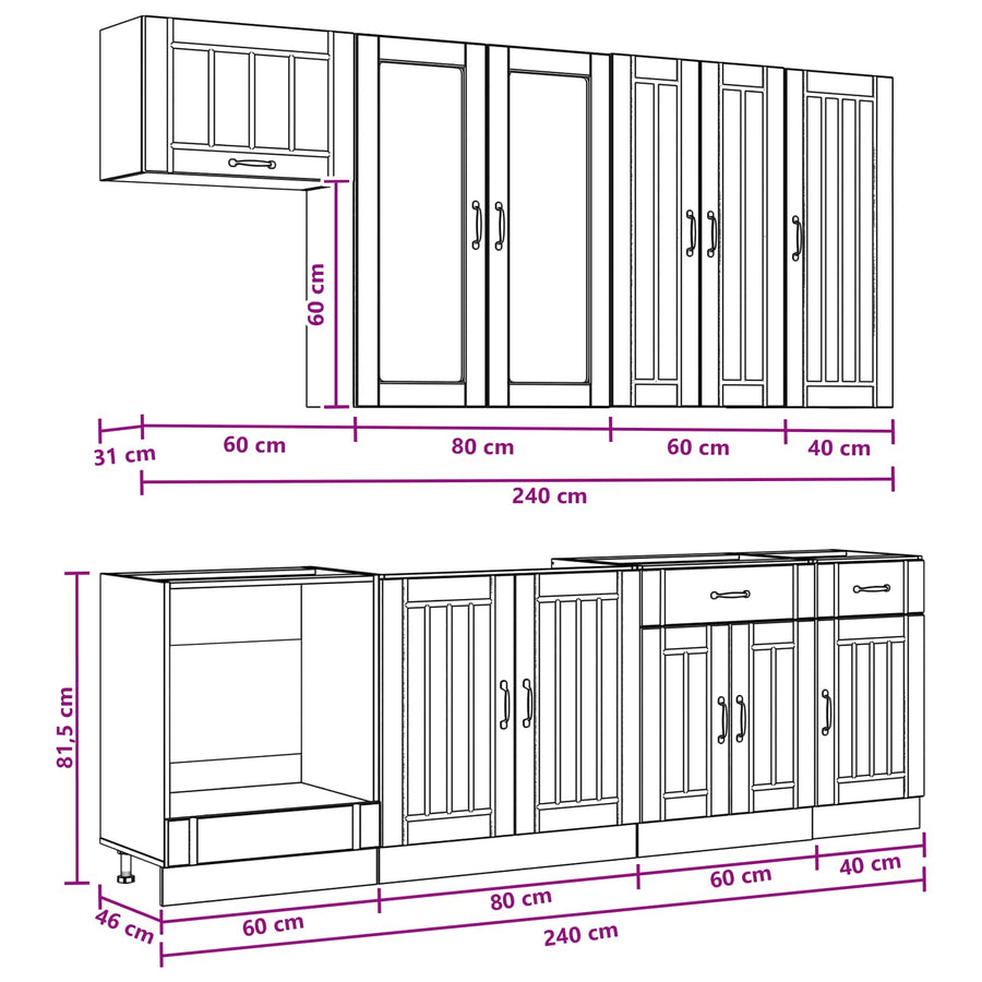Keukenblok LUCCA 8 pcs Wit Bewerkt hout