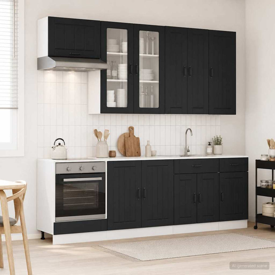 Keukenblok LUCCA 8 pcs Zwart Bewerkt hout