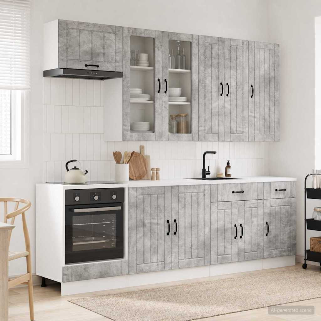 Keukenblok LUCCA 8 pcs Betongrijs Bewerkt hout