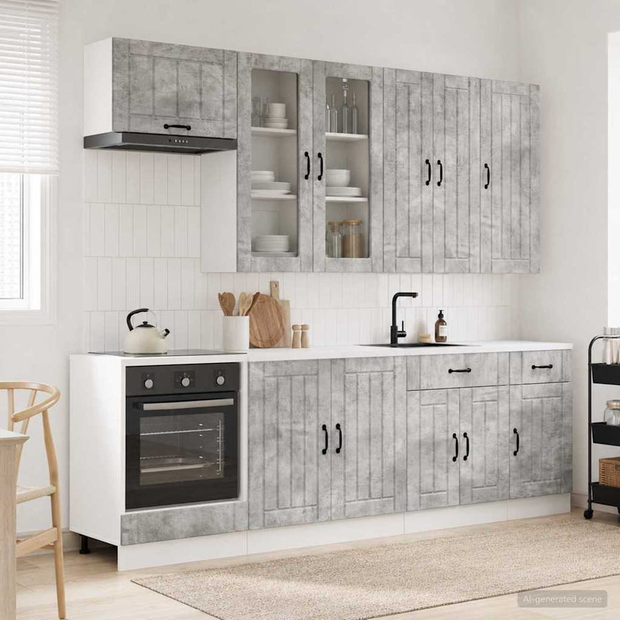 Keukenblok LUCCA 8 pcs Betongrijs Bewerkt hout