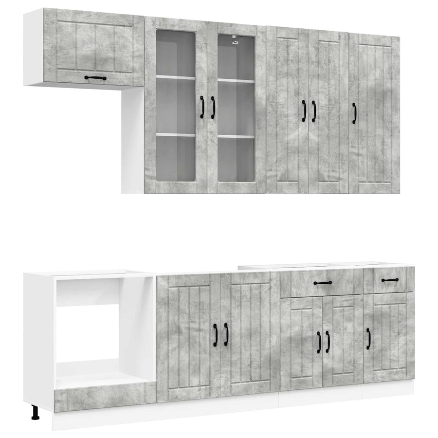 Keukenblok LUCCA 8 pcs Betongrijs Bewerkt hout