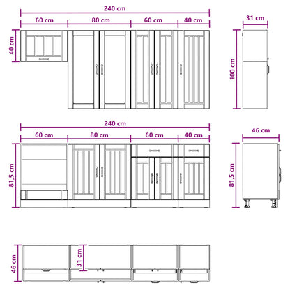 Keukenblok LUCCA 8 pcs Betongrijs Bewerkt hout